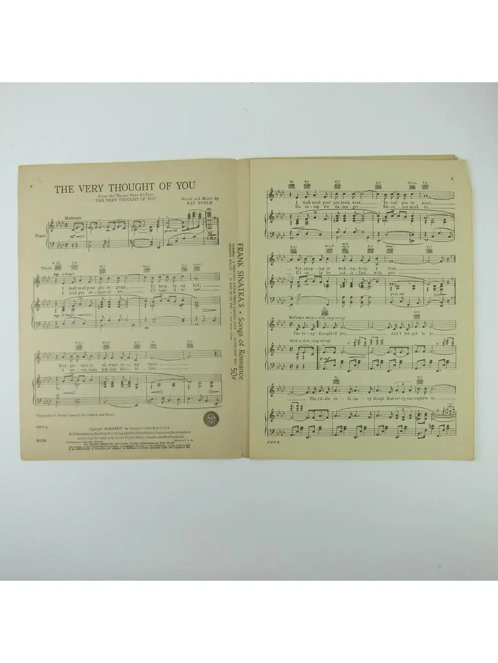 Sheet Music The Very Thought Of You Ray Noble Dennis Morgan Eleanor Parker 1934